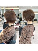 40代50代60代小顔前下がりショートボブ白髪ぼかし【伊波】