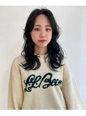 福井 ブルーブラック ウェーブ巻き レイヤーカット 髪質改善