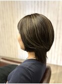 ショートウルフレイヤーハイライトカラーグレージュ/亀戸