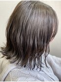 【グレージュ】切りっぱなしボブ+ブリーチなし透明感カラー