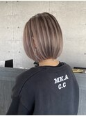 ハイライトハイトーンワンレンボブ艶髪ダブルカラー岡山髪質改善