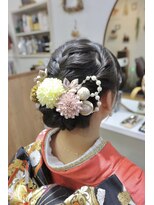 しもやま美容室 成人式着付け・ヘアセット/ショート編み込み/着物