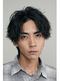 渋谷大人ゆるめシャドウパーマメンズカットセンターパート30代