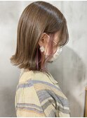 ピンクピアスカラー×切りっぱなしボブ