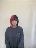 ツートンカラー　ブリーチ　個性派手髪　レッド