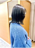 Say.ミディアムボブブルーカラー細めハイライトデジタルパーマ
