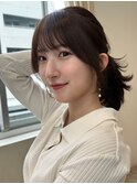 顔周りレイヤーカットくびれヘアミルクティーベージュカラー