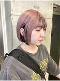 渋谷ブリーチカラー切りっぱなしボブハイトーンピンクベージュ