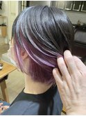 ショートボブ インナーカラー バイオレット ショート ブリーチ