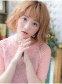 ハイライトカラー小顔切りっぱなしオン眉ボブa戸頭10代20代30代