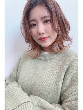ヘアーサロン ロージー 北上本通り店(Rosy) 大人気くびれボブヘアー　ピンクベージュ