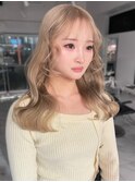 ベージュブロンド シースルーバンク ブリーチ ハイトーン 艶髪