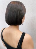 小顔ストレートボブ黒髪グレージュダークアッシュモード