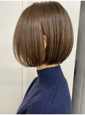 髪質改善くせ毛縮毛矯正 黒髪オリーブグレー小顔ショートボブ