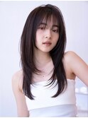 レイヤーカット/くびれレイヤー/オリーブベージュ/前髪カット