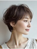 大人ショート　白髪ぼかし　白髪染め　ハイライト　40代50代60代