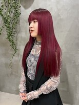 テトヘアー(teto hair)&nbsp;ワイドバング切りっぱなしロング暖色ピンク
