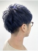 ツーブロック　ネイビーブルー