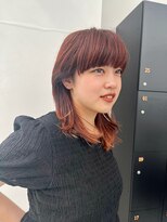 アルティファータ(artifata)&nbsp;オレンジカラー ローライト 重めバング  暖色カラー ピンクヘア