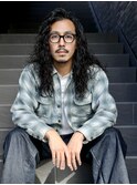 アップバング/波打ちパーマ/黒髪/メンズロング/たまプラーザ