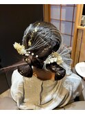 成人式　ヘアセット　ツインカチモリ　水引　金箔　辻堂