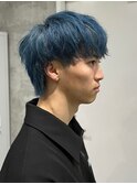 ブルーシルバーショートウルフ/メンズカットブリーチカラー渋谷