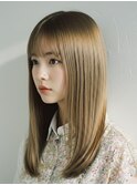 ロングヘアー/透明感ベージュカラー/小顔ウルフレイヤー/越谷