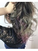 ほつれロンググラデーション風インナーカラーアッシュグレージュ