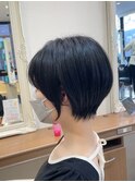 【黒髪でも可愛い】丸みショートボブ