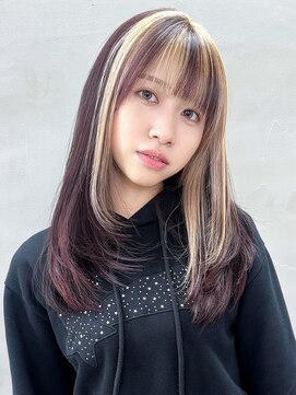 アルバム 銀座(ALBUM GINZA) ワインレッド×ブロンドデザインカラー_F1611