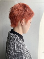 [心斎橋/難波］無造作前髪なしショート× オレンジカラー