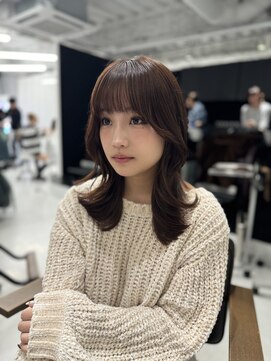 ハピネス 梅田茶屋町店(HAPPINESS) ミディアムレイヤー/韓国ヘア/顔まわり/ブリーチなし/グレージュ