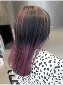 ピンクバレイヤージュハイライトコントラストミディアムスタイル