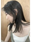 シースルーバング/ミディアムレイヤー/オリーブカラー/２０代