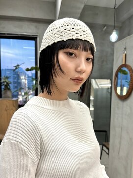 テトヘアー(teto hair) 黒髪 おしゃれパッツンボブ 切りっぱなしボブ 前髪パッツン