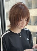 【GEEKS渋谷】オレンジカラー/ウルフ/顔周りレイヤー/夏カラー