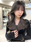 韓国ヘアグレージュカラーブリーチ無し髪質改善イヤリングカラー