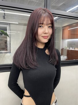 ニコ トウキョウ 渋谷(nico TOKYO) ダブルカラーチェリーレッドピンクブラウン韓国レイヤーロング