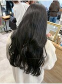 アッシュブラック暗髪透明感カラー*艶髪ロングシアーカラー