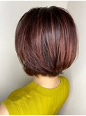 レッドカラー_マロンベージュ Aラインボブ かきあげ