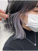 ラベンダーシルバーイヤリングカラーインナーカラー外ハネボブ