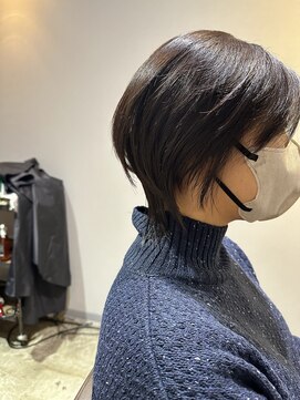 ワ ヘアー(wa-hair) マッシュウルフショートレイヤー 髪質改善 アッシュオリーブ