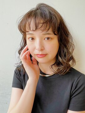 ガーデン 銀座(GARDEN) パーマ ミディアムヘア レイヤー ニュアンスパーマ 黒髪ヘア