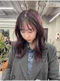 ダブルカラーチェリーレッドピンクブラウン韓国レイヤーロング
