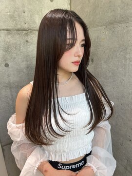 ロンドメリア 天神大名店(Lond Melia) ★グレージュカラー斜めバングデザインカラーシルキー ベージュ