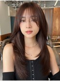 顔周りレイヤーカットくびれヘアミルクティーベージュカラー