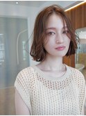 大人かわいい前髪セシルカットココアブラウンフリンジウェーブ