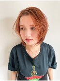 大人可愛い20代30代40代オレンジショートボブ丸みショート◎