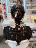 結婚式 二次会 お呼ばれ 編みおろしポニー×ベロアリボン