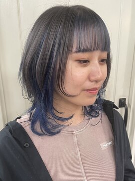 ロリム(RorriM) インナーカラー  グレー × ブルー × ダブルカラー × ブリーチ